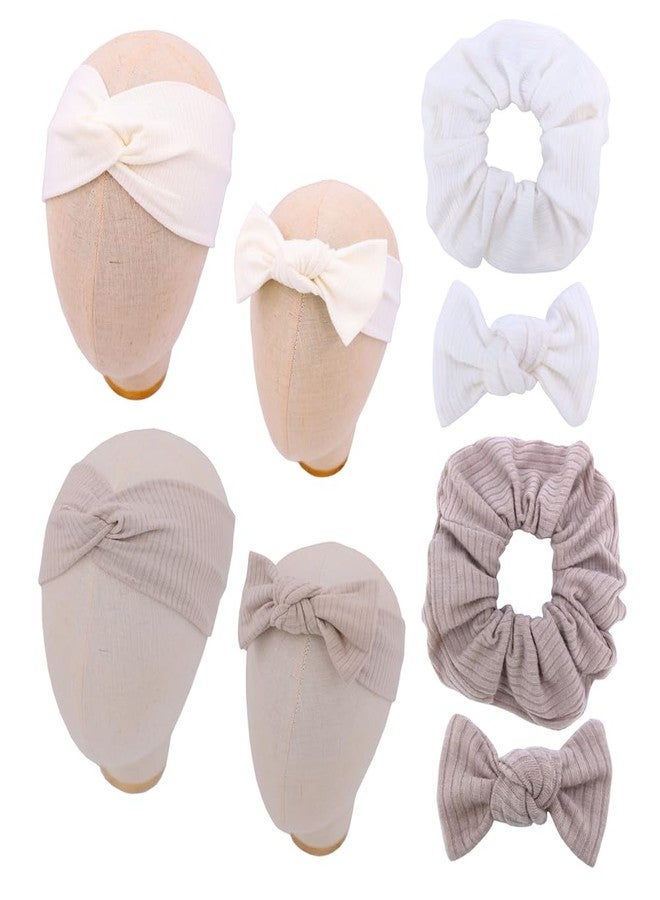 Sugarmelon Mommy and Me Headband Set Mother Baby Matching Turban Headbands for Toddler Baby Girls Women Scrunchies Hair Bow Hairbands (Oat/White) - Image 1