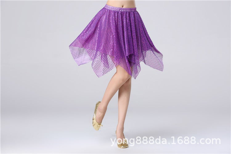 Elegant Latin Dance Dress with Glitter Accents Purple 