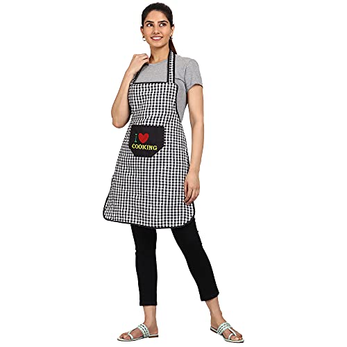 JMi Cotton Checkered Design Unisex Waterproof Apron With Long Ties, 1 Center Chef Embroidered Pocket for Cooking Dusting Home Kitchen Restaurant Multipurpose, Pack of 2 (Black & Yellow) Full Size. - Image 2