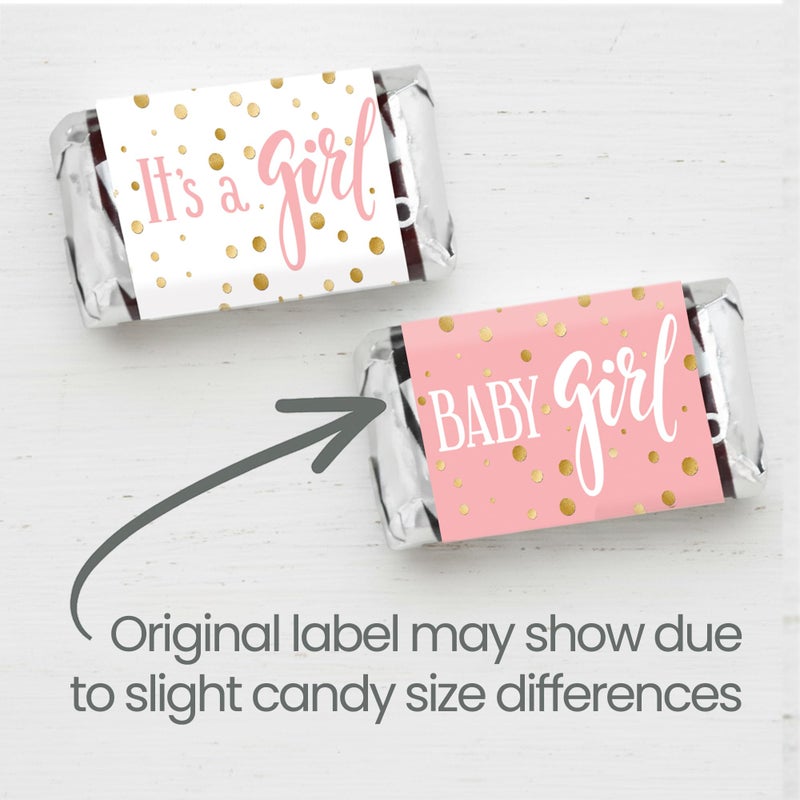 DISTINCTIVS Pink and Gold It's a Girl Baby Shower Wrappers for Mini Chocolate Bars, Baby Shower Party Favor Candy Stickers - 42 Count - Image 4