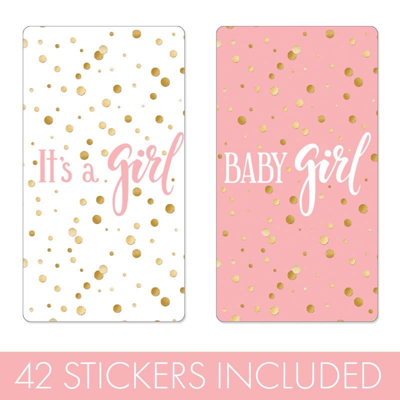 DISTINCTIVS Pink and Gold It's a Girl Baby Shower Wrappers for Mini Chocolate Bars, Baby Shower Party Favor Candy Stickers - 42 Count - Image 5