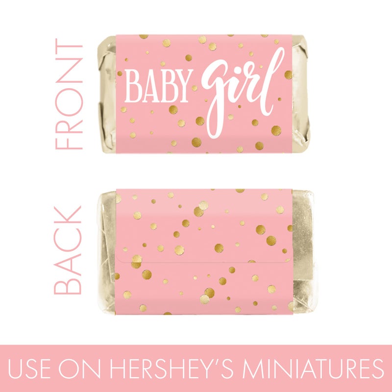 DISTINCTIVS Pink and Gold It's a Girl Baby Shower Wrappers for Mini Chocolate Bars, Baby Shower Party Favor Candy Stickers - 42 Count - Image 3