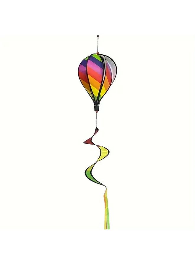 Colorful Stripes Rainbow Hot Air Balloon Wind Spinner Outdoor Garden Decor No Electricity Needed - Image 1