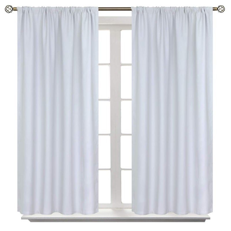 BGment Room Darkening Curtains 45 Inches Length - Rod Pocket Short Window Drapes Thermal Insulated for Bedroom Kitchen Cafe  Greyish White  42 x 45 Inch  2 Panels - Image 1
