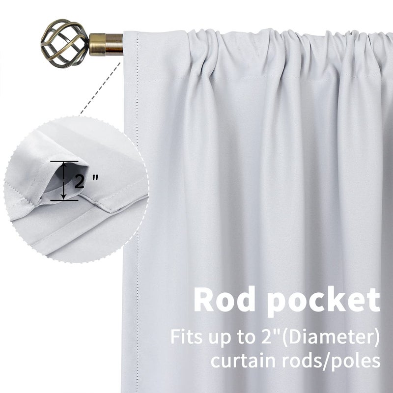 BGment Room Darkening Curtains 45 Inches Length - Rod Pocket Short Window Drapes Thermal Insulated for Bedroom Kitchen Cafe  Greyish White  42 x 45 Inch  2 Panels - Image 3
