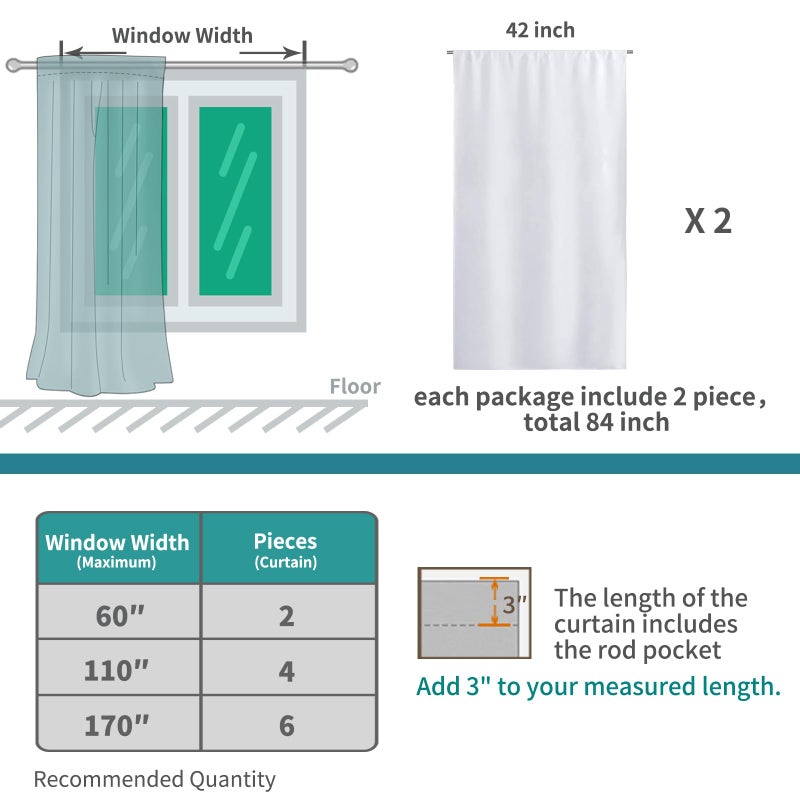 BGment Room Darkening Curtains 45 Inches Length - Rod Pocket Short Window Drapes Thermal Insulated for Bedroom Kitchen Cafe  Greyish White  42 x 45 Inch  2 Panels - Image 5