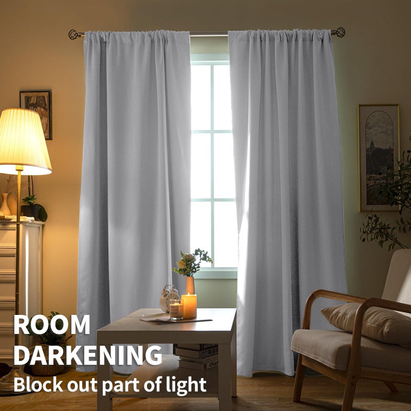 BGment Room Darkening Curtains 45 Inches Length - Rod Pocket Short Window Drapes Thermal Insulated for Bedroom Kitchen Cafe  Greyish White  42 x 45 Inch  2 Panels - Image 2