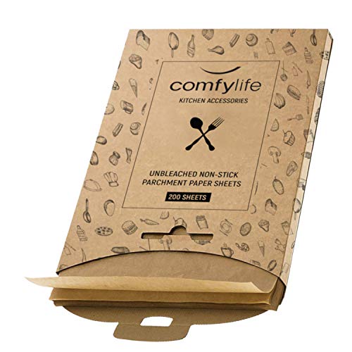 Comfylife 200 Parchment Sheets  No Curl No Tear No Burn Baking Paper 16 x 12 inch Precut Unbleached Parchment Paper for Baking  Cooking