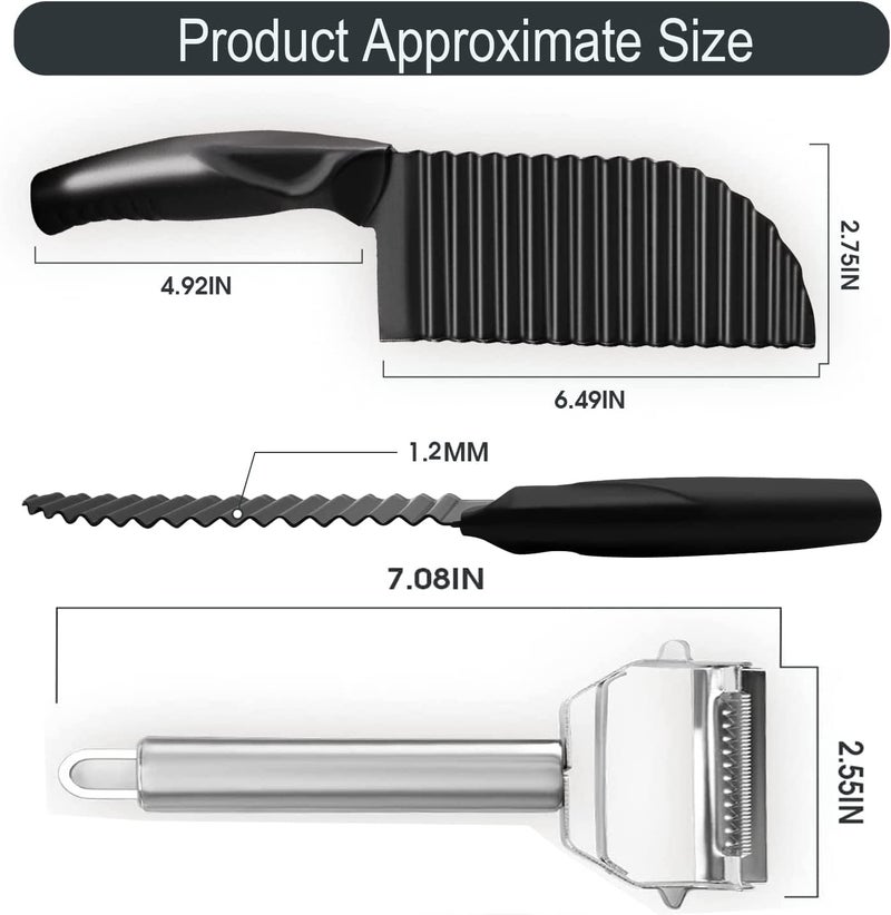 YukaBa Crinkle Potato Cutter Stainless Steel Waves French Fries Slicer Save-effort Handheld Chipper Chopper, Vegetable Salad Chopping Knife Home Kitchen Wavy Blade Cutting Tool (2 Pack) - Image 2