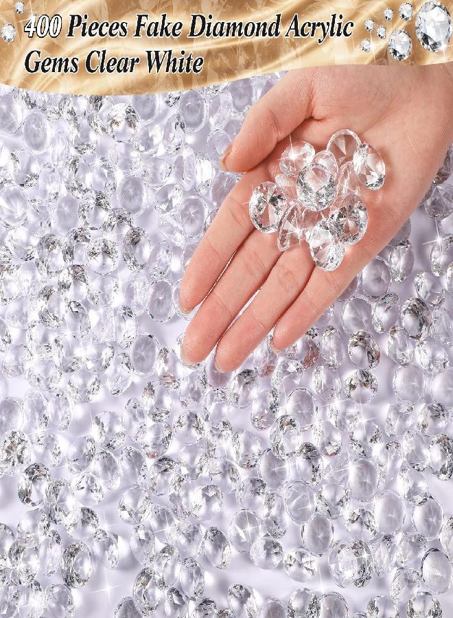 Mtlee 400 Pieces 0.8"(20mm) Fake Diamond Acrylic Gems Clear Diamond Gems Vase Filler Wedding Table Crystals Scattered Diamonds Jewel for Wedding Anniversary Engagement Bridal Shower Party Decors Clear White