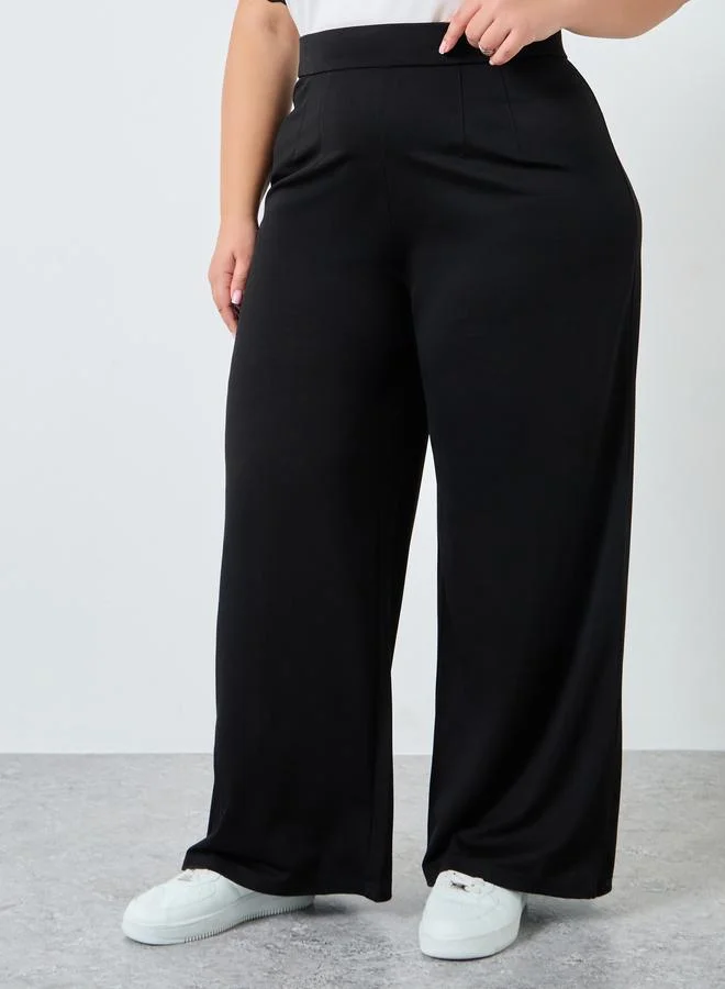 Styli Styli Plus Size Black Wide Leg Trousers
