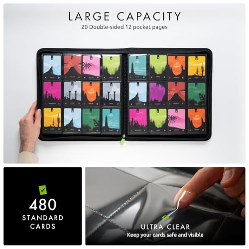 Vault X 12 Pocket Trading Card Zip Binder, 480 cards, Premium Exo-Tec Album Material, 20 Side-Loading Pages, Folder for Collectible Card Games, Sports, TCG (Black) - Image 3