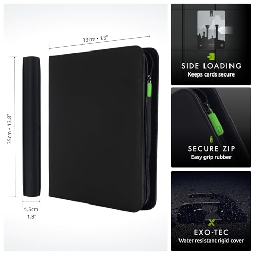 Vault X 12 Pocket Trading Card Zip Binder, 480 cards, Premium Exo-Tec Album Material, 20 Side-Loading Pages, Folder for Collectible Card Games, Sports, TCG (Black) - Image 2