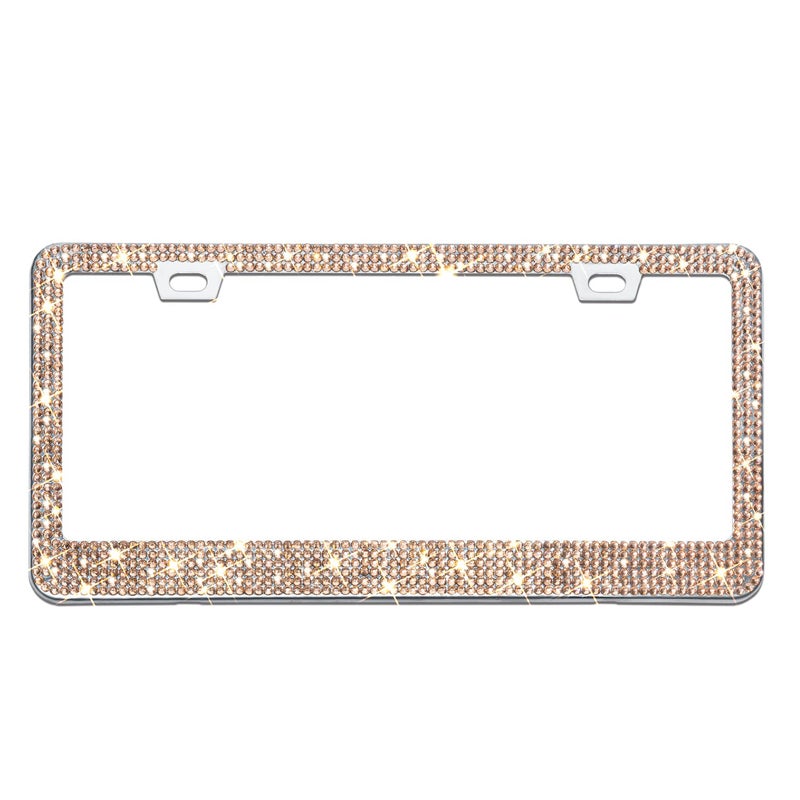 OKLPF Bling License Plate Frame for Women, 1PCS Sparkly License Plate Frames| Over 1200 pcs 14 Facets Bedazzled Clear Glass Diamond Rhinestone Crystals w/Free Glitter Diamond Box (Champagne) - Image 2