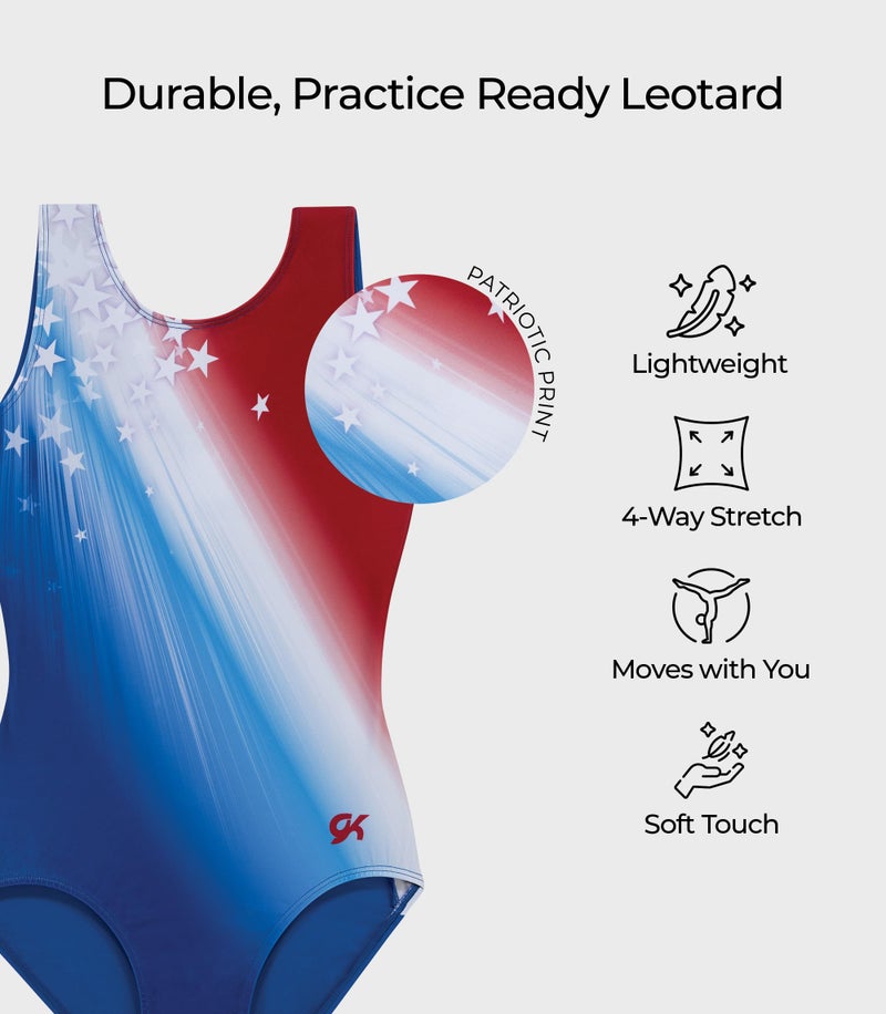 GK Girls Shooting Stars Gymnastics Dance Leotard (AM, Stars & Stripes Flag) - Image 3
