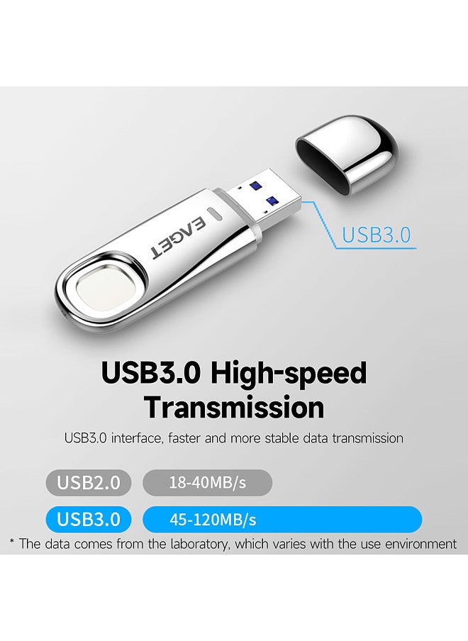 EAGET - FU60 32GB USB3.0 Metal Fingerprint Encryption U Disk High-speed USB Flash Drive Accurate Recognition Privacy Management - Image 1
