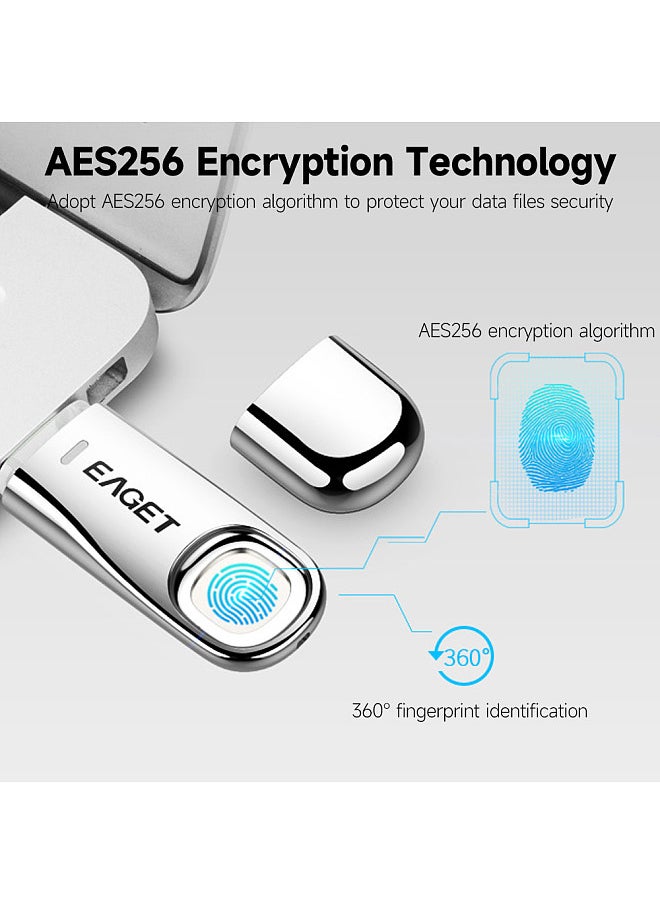 EAGET - FU60 32GB USB3.0 Metal Fingerprint Encryption U Disk High-speed USB Flash Drive Accurate Recognition Privacy Management - Image 1