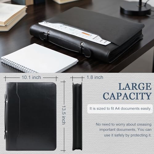 IYGHV Faux Leather Portfolio Binder with Handle & Clipboard, Zippered Padfolio Folder Organizer 3 Ring Binder for Document, Business Card Holder, Professional Portfolio Notebook for Men & Women (Black) - Image 4