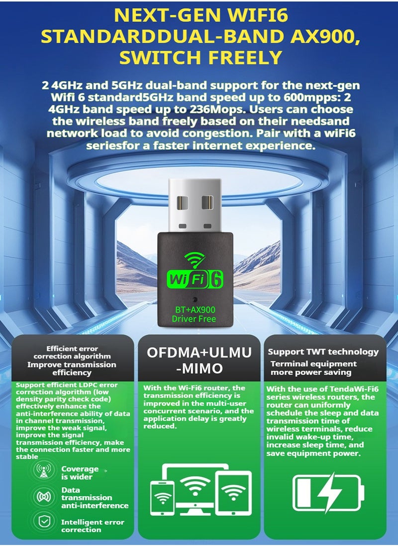 Generic Mini USB WiFi 6 Adapter with Bluetooth – Dual Band 2.4GHz 286Mbps and 5GHz 600Mbps, Wireless USB Dongle for Laptop/Desktop PC, Supports Windows 11/10/7  - Image 2
