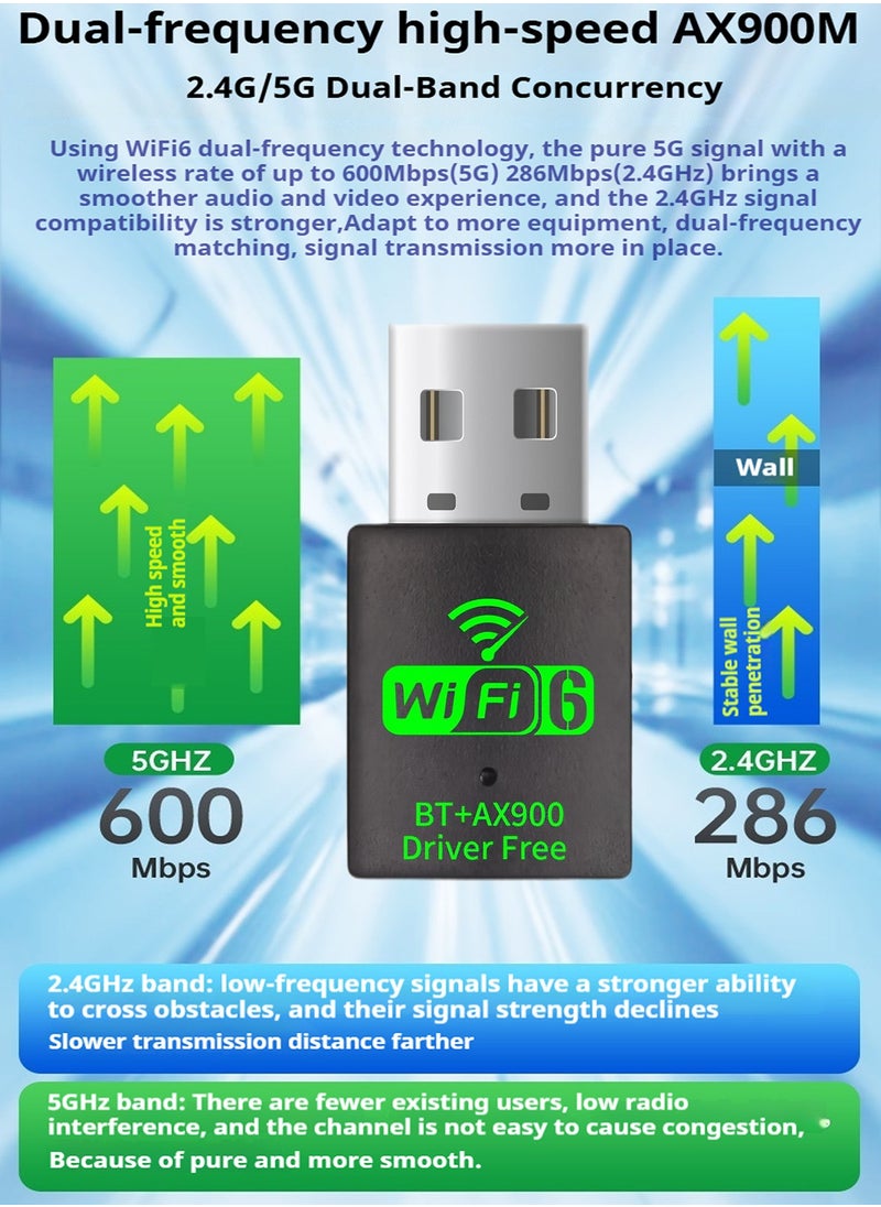 Generic Mini USB WiFi 6 Adapter with Bluetooth – Dual Band 2.4GHz 286Mbps and 5GHz 600Mbps, Wireless USB Dongle for Laptop/Desktop PC, Supports Windows 11/10/7  - Image 4
