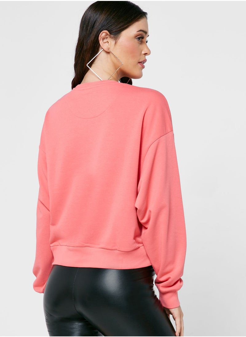 ONLY - Crew Neck Cuff Sleeve Sweatshirt - Image 1