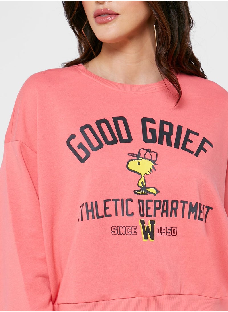 ONLY - Crew Neck Cuff Sleeve Sweatshirt - Image 1