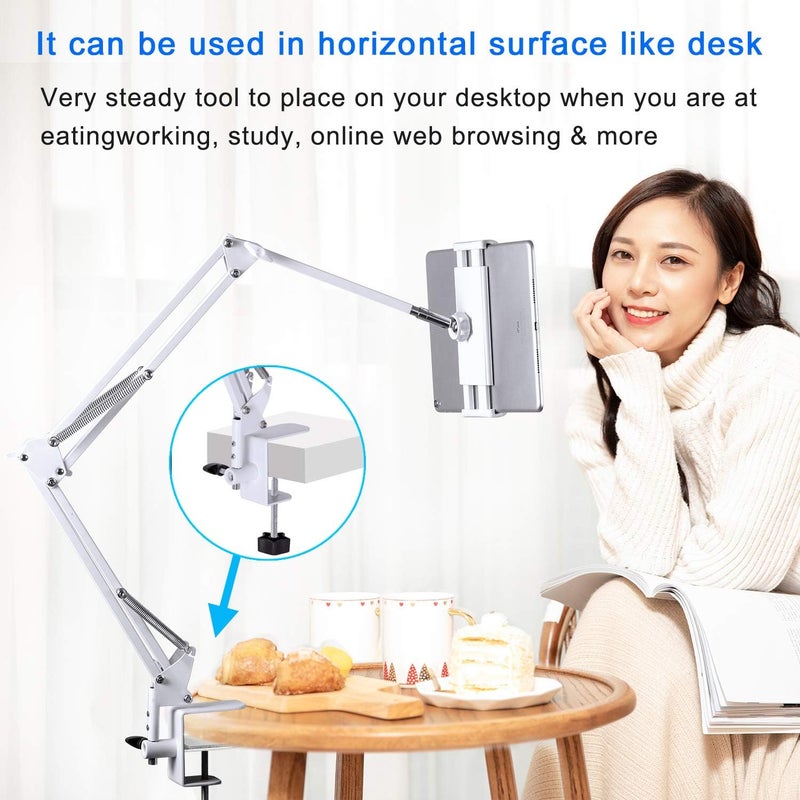 SAMHOUSING Tablet Stand Adjustable,Foldable Tablet Stand for Bed, Aluminum Universal Flexible Tablet Holder with 360 Degree Rotation for iPad/iPhoneX/iPad Pro/N-Switch,or Other 4.5~12.9 Inches Devices (White) - Image 2