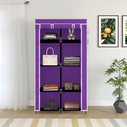 Whitecloud TRANSFORMING HOMES Collapsible Wardrobe Closet for Clothes Almira, 8 Shelves, 1 Side Pocket (Non-Woven Fabric, 76x38x145cm) (7700-2) - Image 2