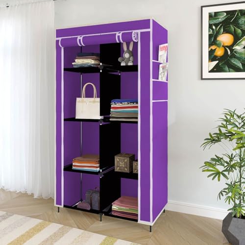 Whitecloud TRANSFORMING HOMES Collapsible Wardrobe Closet for Clothes Almira, 8 Shelves, 1 Side Pocket (Non-Woven Fabric, 76x38x145cm) (7700-2) - Image 1