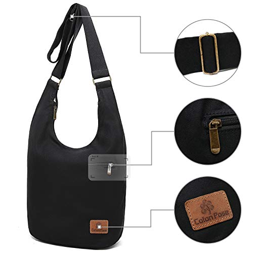 Coton Pose Women's large capacity Hippie Crossbody Bag Top Zip Retro Canvas Sling Bag Jacquard cloth Handmade Bags (Black) - Image 3