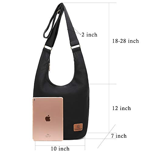 Coton Pose Women's large capacity Hippie Crossbody Bag Top Zip Retro Canvas Sling Bag Jacquard cloth Handmade Bags (Black) - Image 4