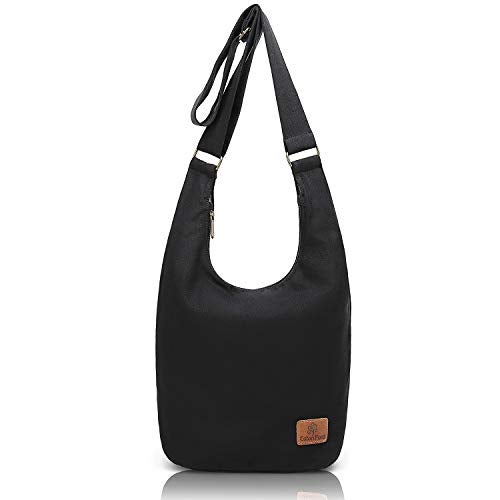 Coton Pose Women's large capacity Hippie Crossbody Bag Top Zip Retro Canvas Sling Bag Jacquard cloth Handmade Bags (Black) - Image 1