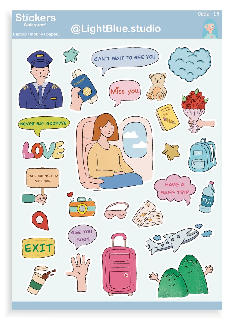 Boomah Accessories Set of 28-Pieces of Travel Waterproof Vinyl Stickers , Laptop Vinyl Stickers , Mobile Vinyl Stickers, Vinyl Stickers for Skateboard Guitar Travel Case Graffiti Vinyl Stickers Door Luggage Car Bike Bicycle for Kids Teens Girls , Adults, nursery, A5 size