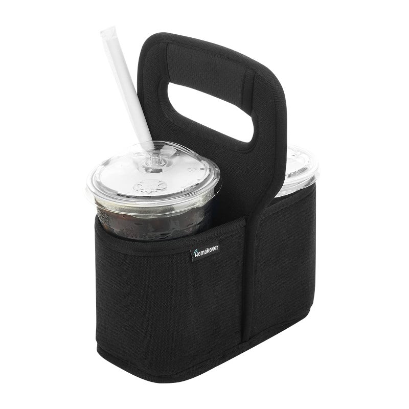 Homakover Cup Drink Carrier with Handle, Reusable Coffee Cup Holder for Hot or Cold Drinks, On-The-go Water Bottle Cup Caddy with Adjustable Dividers for Food Delivery Service - Image 1