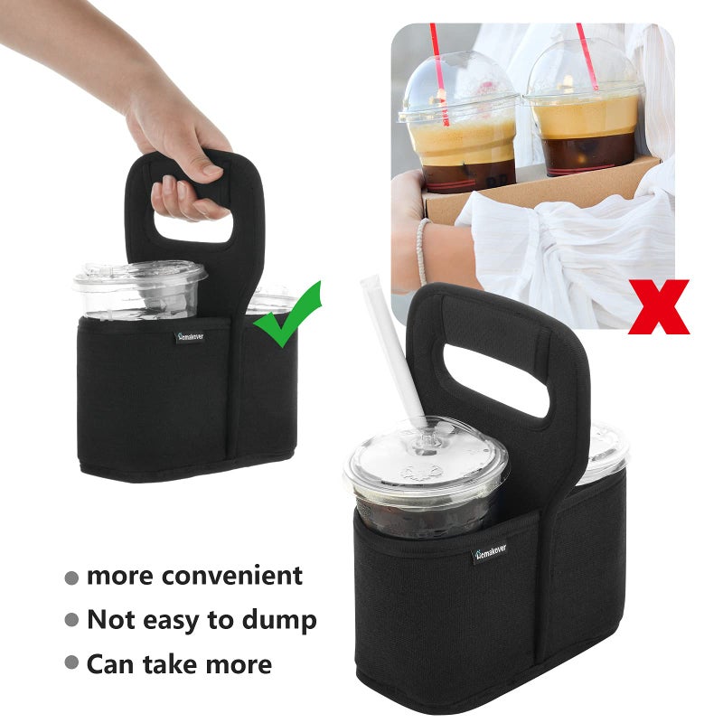 Homakover Cup Drink Carrier with Handle, Reusable Coffee Cup Holder for Hot or Cold Drinks, On-The-go Water Bottle Cup Caddy with Adjustable Dividers for Food Delivery Service - Image 5