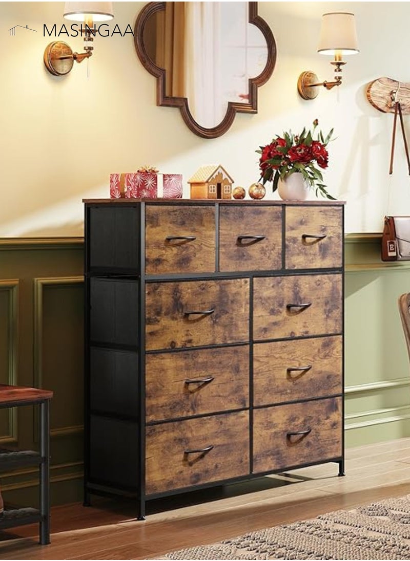 MASINGAA Multifunctional Household Floor Storage Cabinet, Large Capacity Storage Cabinet with 9 Drawers, For Bedroom, Living room, Entryway furniture, 100 x 99.5 x 30cm(Brown)  - Image 2