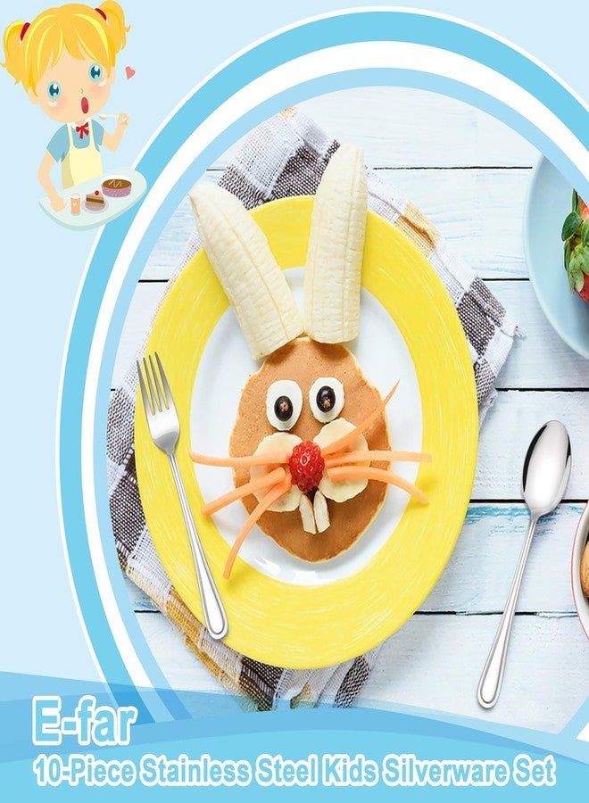 E-far 10-Piece Toddler Utensils, Kid Stainless Steel Silverware Set, Children Safe Forks and Spoons Set for Self Feeding, Healthy & Non-Toxic, Mirror Polished & Easy to Clean - Image 3