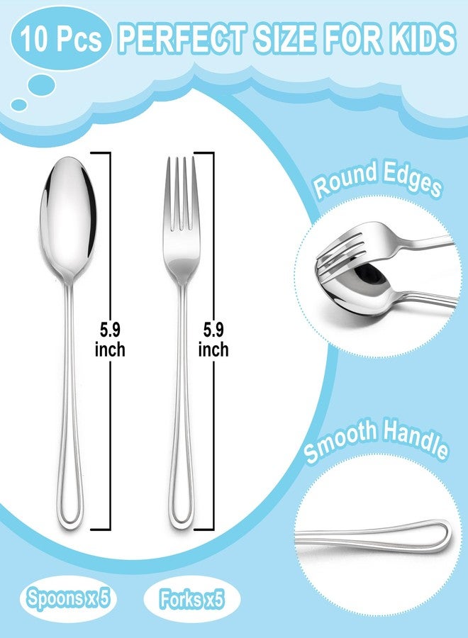 E-far 10-Piece Toddler Utensils, Kid Stainless Steel Silverware Set, Children Safe Forks and Spoons Set for Self Feeding, Healthy & Non-Toxic, Mirror Polished & Easy to Clean - Image 2