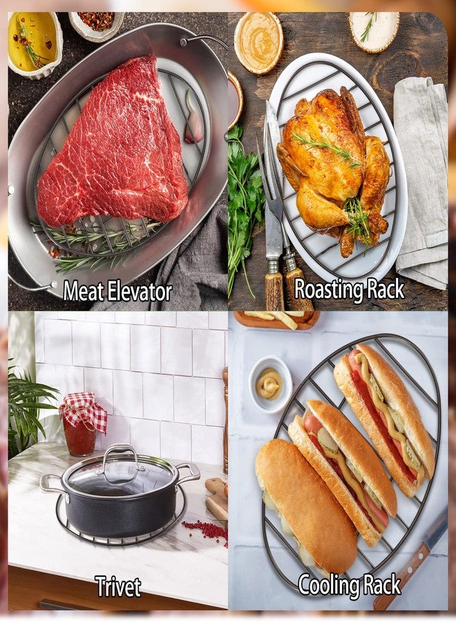 Fivebop 2 Pack Roasting Racks Oval Non Stick Stainless Steel Cooling Rack Grill Cooking Baking Grilling Roasting Steamer Rack Oven and Dishwasher Safe 12" x 8.5" - Image 5