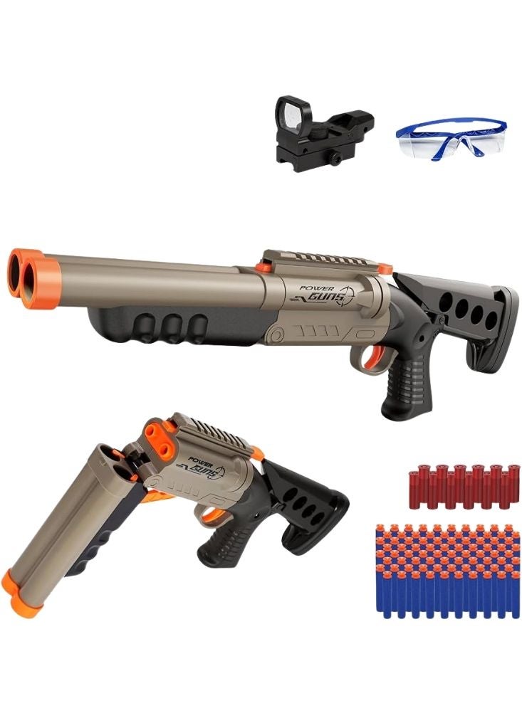 Premium Double Tube Soft Bullet Toy Rifle Set – Brown, Black & Orange Foam Dart Blaster with Accessories - Image 1