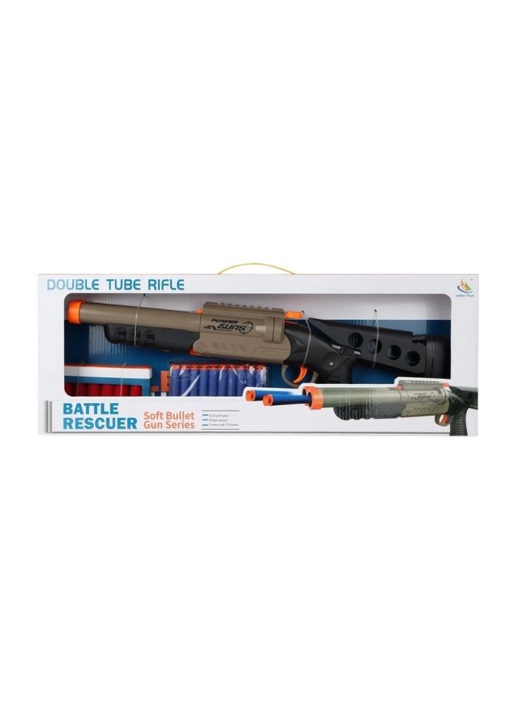 Premium Double Tube Soft Bullet Toy Rifle Set – Brown, Black & Orange Foam Dart Blaster with Accessories - Image 2