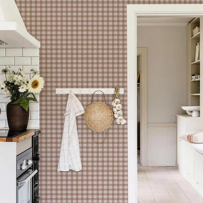 YXTII Plaid Wallpaper Peel and Stick 17.3"Ã—78.7", Striped Farmhouse Wallpaper Self Adhesive Removable Wallpaper Contact Paper for Bedroom Wall Paper Shelf Drawer Liner - Image 5