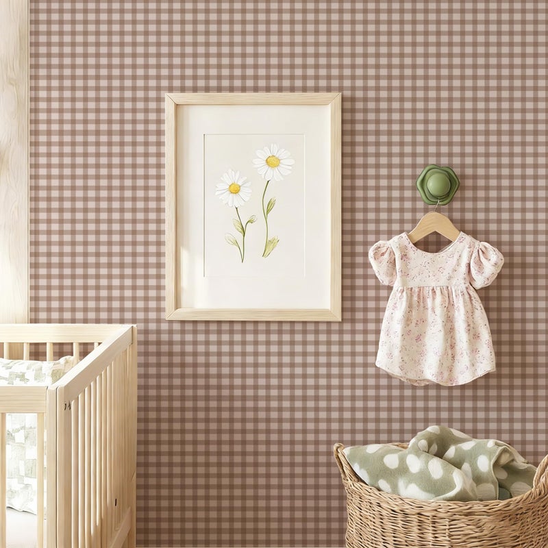 YXTII Plaid Wallpaper Peel and Stick 17.3"Ã—78.7", Striped Farmhouse Wallpaper Self Adhesive Removable Wallpaper Contact Paper for Bedroom Wall Paper Shelf Drawer Liner - Image 3