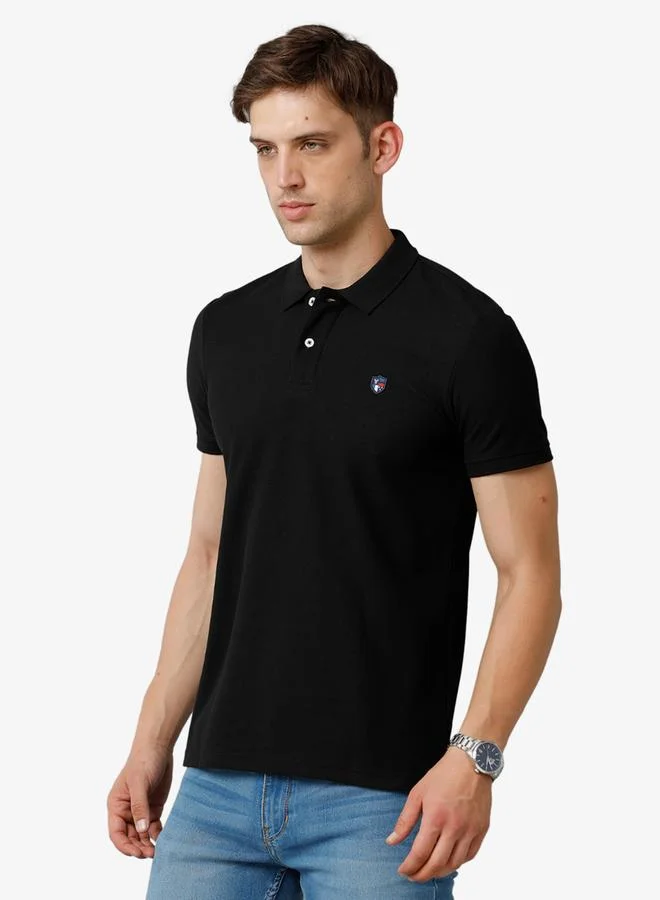 FERVORO Men Black Plain Cotton Polo