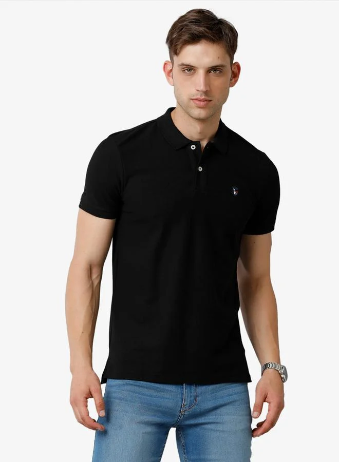 FERVORO Men Black Plain Cotton Polo