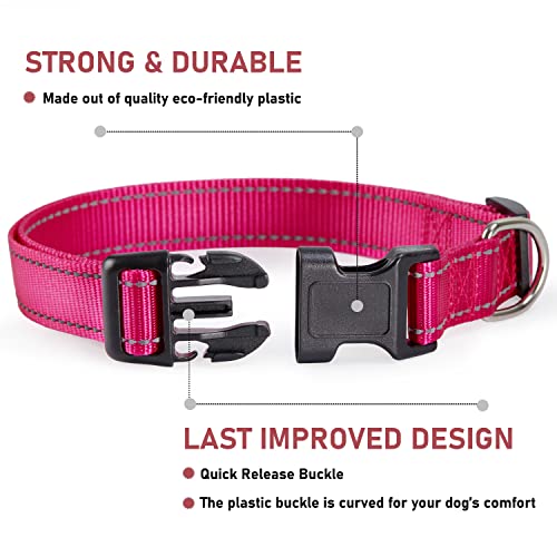BOOMIBOO Reflective Dog Collar with Buckle Adjustable Safety Nylon Collars for Small Medium Large Dogs, Pink L - Image 2