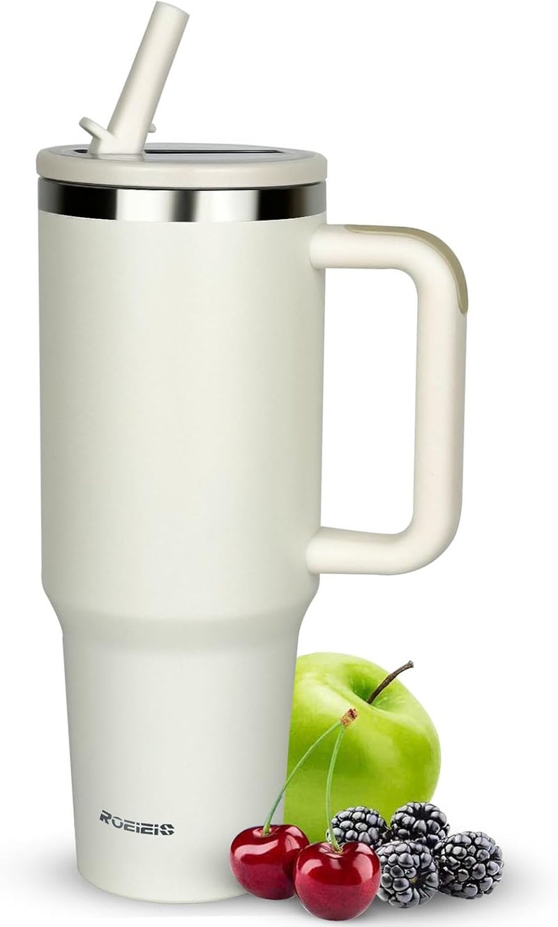 ROEIEIS 40 oz Tumbler with Handle,Tumbler with Lid and Straw,Double Wall Insulated Cup Stainless Steel Travel Mug 40oz Water Bottle for Iced Tea, Coffee, Cold Beverages - Image 1