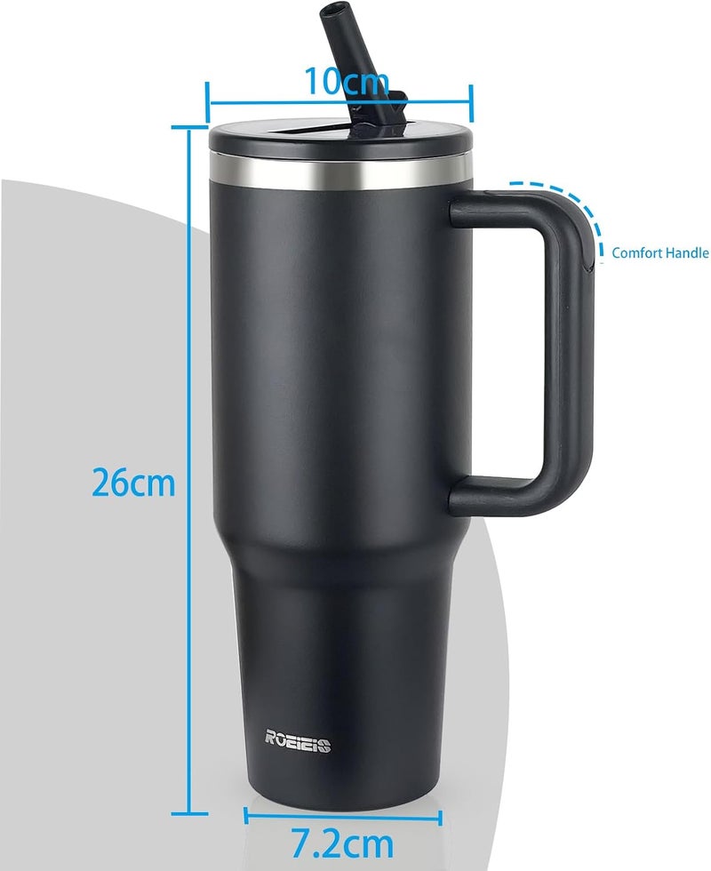 ROEIEIS 40 oz Tumbler with Handle,Tumbler with Lid and Straw,Double Wall Insulated Cup Stainless Steel Travel Mug 40oz Water Bottle for Iced Tea, Coffee, Cold Beverages - Image 3