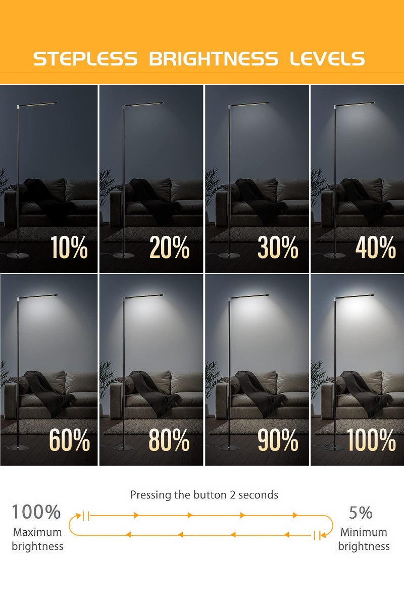 Floor Lamp LED Modern Standing Reading Light Metal Base, 3 Color & Stepless Brightness Dimmer for Living Room Corner Lamp, Office Task Light - Image 3