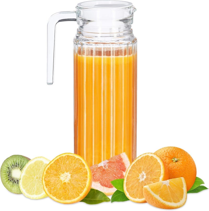 Jinelza 1100ml Glass Lining Water Jug with Plastic Lid & Handle Transparent Beverage Carafe for Home, Office, Pitcher for Serve Water, Milk, Juice, Beverage 1100ML Lining JUG, 1 PCS JUG - Image 1